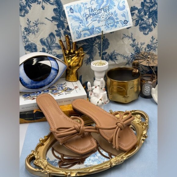 🆕 LOEFFLER RANDALL 🧿 NWOB Hadley Leather Bow Flat Sandals, Dune - Sz 6.5 B - Picture 2 of 14